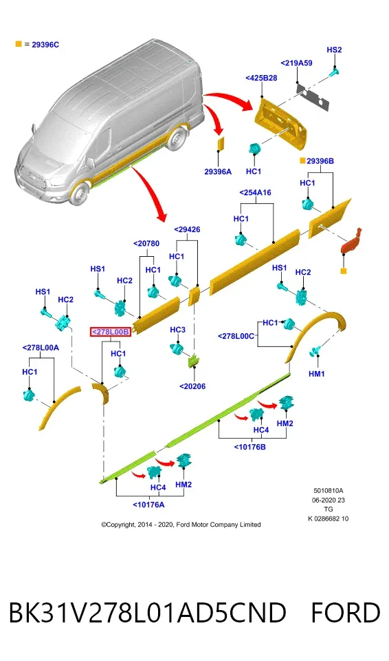 Молдинг передньої лівої двері BK31V278L01AD5CND Ford