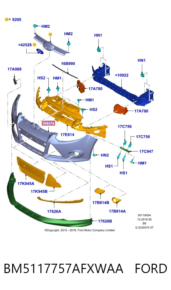 Передній бампер BM5117757AFXWAA Ford