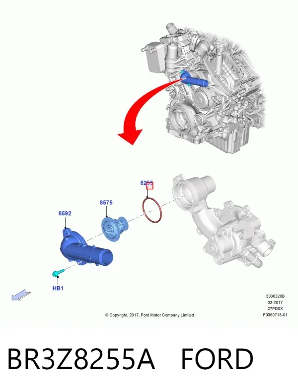 Прокладка фланця (трійника) системи охолодження BR3Z8255A Ford