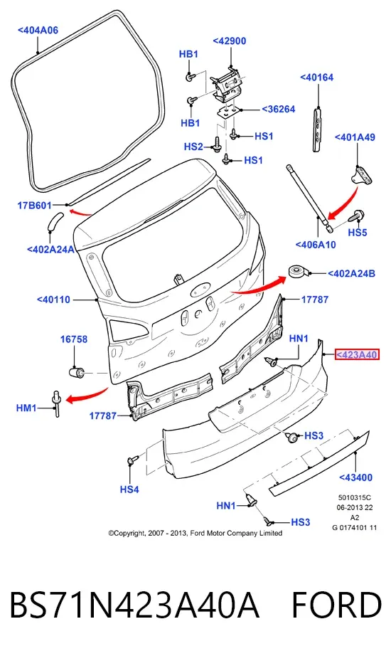 Накладка кришки багажника BS71N423A40A Ford