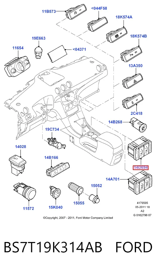 Кнопка вмикання обігріву сидіння BS7T19K314AB Ford