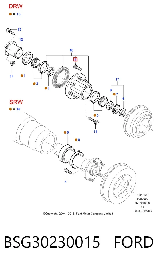 Шпилька колісна, задня BSG30230015 Ford