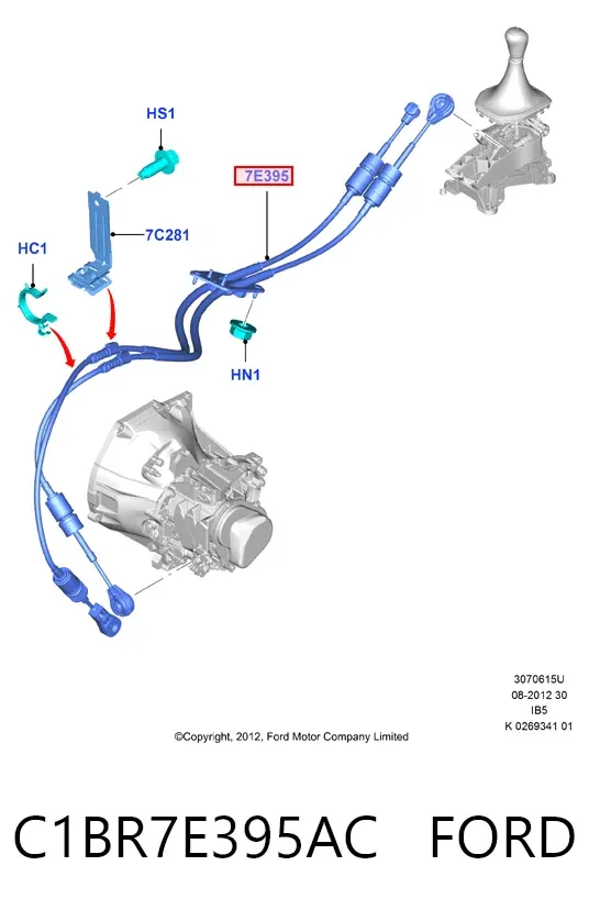 Трос перемикання передач, вибору передачі C1BR7E395AC Ford