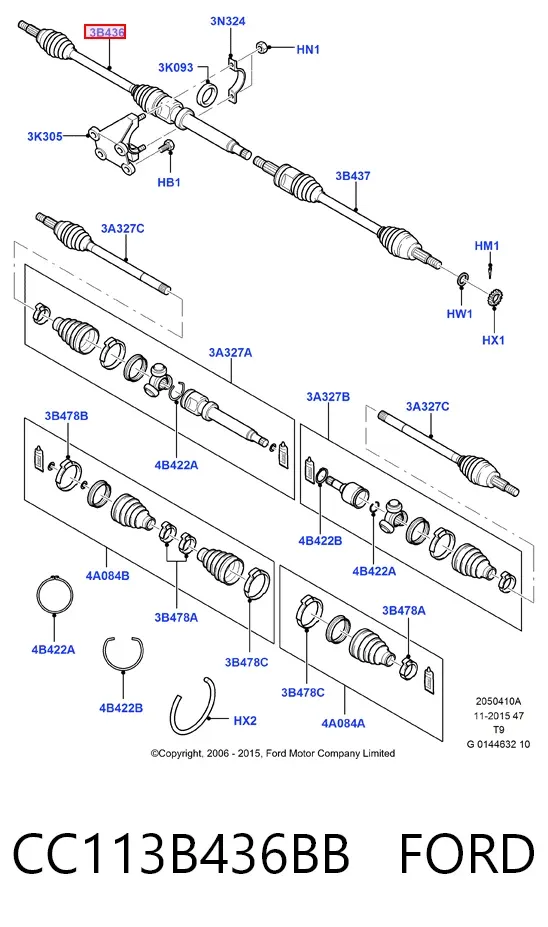Піввісь права CC113B436BB Ford