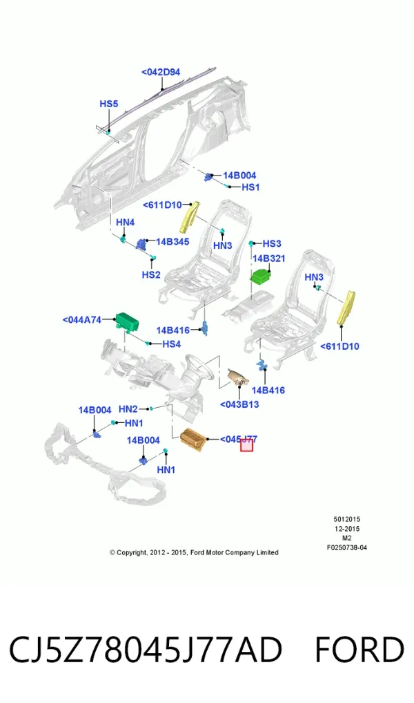 Подушка безпеки, водійська, AIRBAG, захисту колін CJ5Z78045J77AD Ford