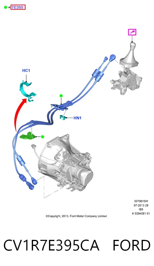 Трос перемикання передач, вибору передачі CV1R7E395CA Ford