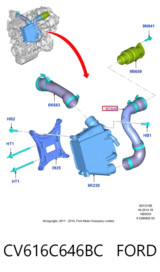 Шланг/патрубок интеркуллера CV616C646BC Ford
