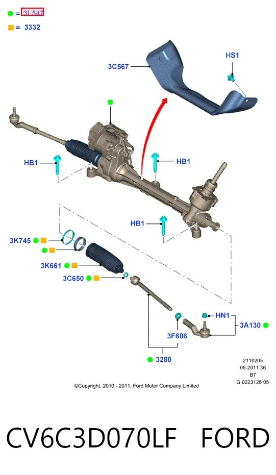 Рульова рейка CV6C3D070LF Ford