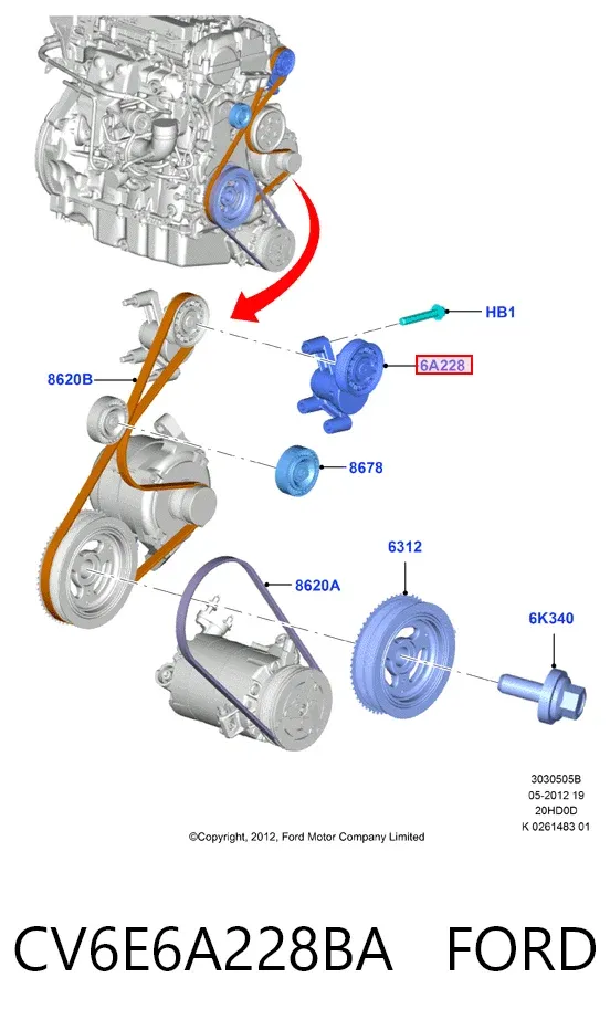 Натягувач приводного ременя CV6E6A228BA Ford