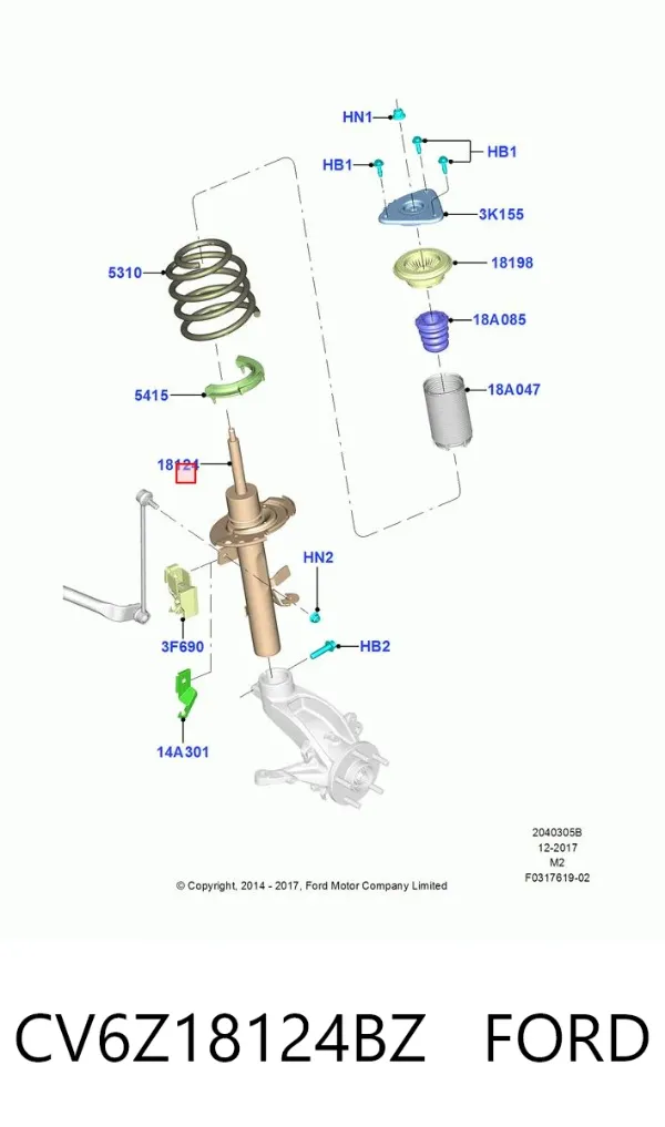 Амортизатор передній, правий CV6Z18124BZ Ford