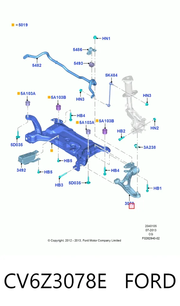 Важіль передньої підвіски нижній, правий CV6Z3078E Ford
