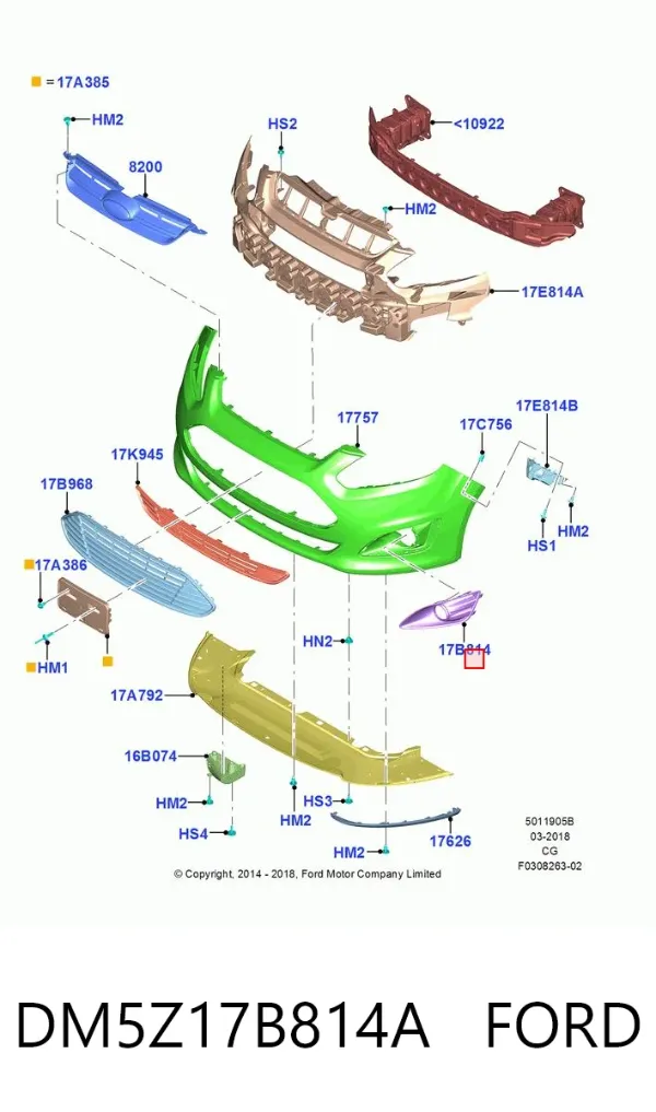 Решітка переднього бампера, права DM5Z17B814A Ford
