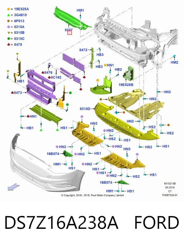 Накладка верхня передньої панелі/супорту радіатора DS7Z16A238A Ford
