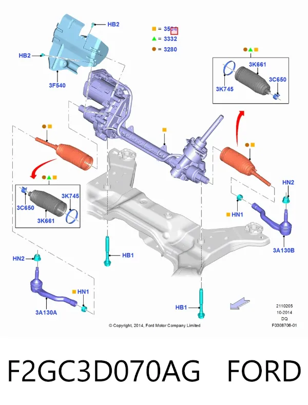 Рульова рейка F2GC3D070AG Ford