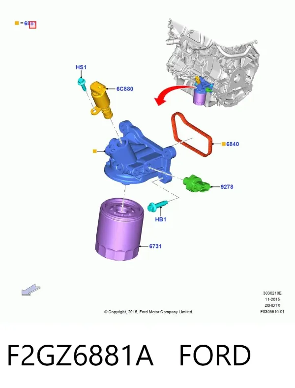 Кронштейн масляного фільтра F2GZ6881A Ford