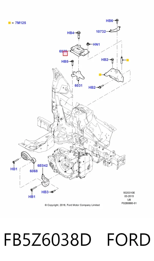Подушка трансмісії (опора коробки передач), задня FB5Z6038D Ford
