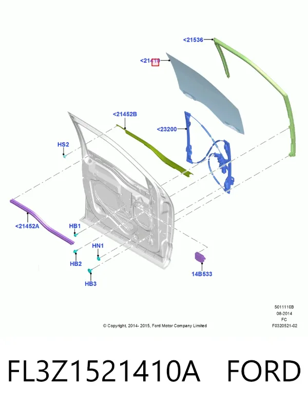 Скло передніх дверей, правою FL3Z1521410A Ford