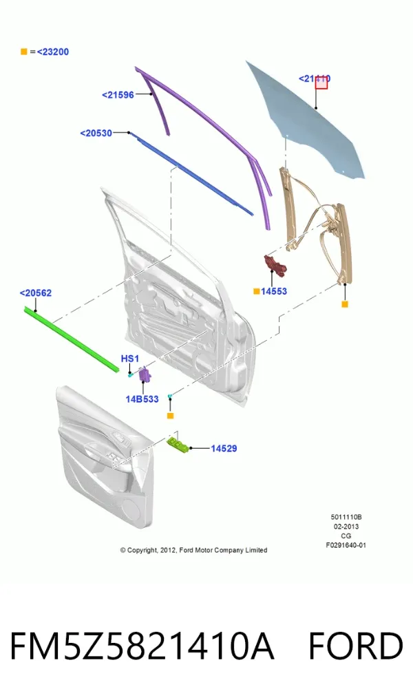 Скло передніх дверей, правою FM5Z5821410A Ford