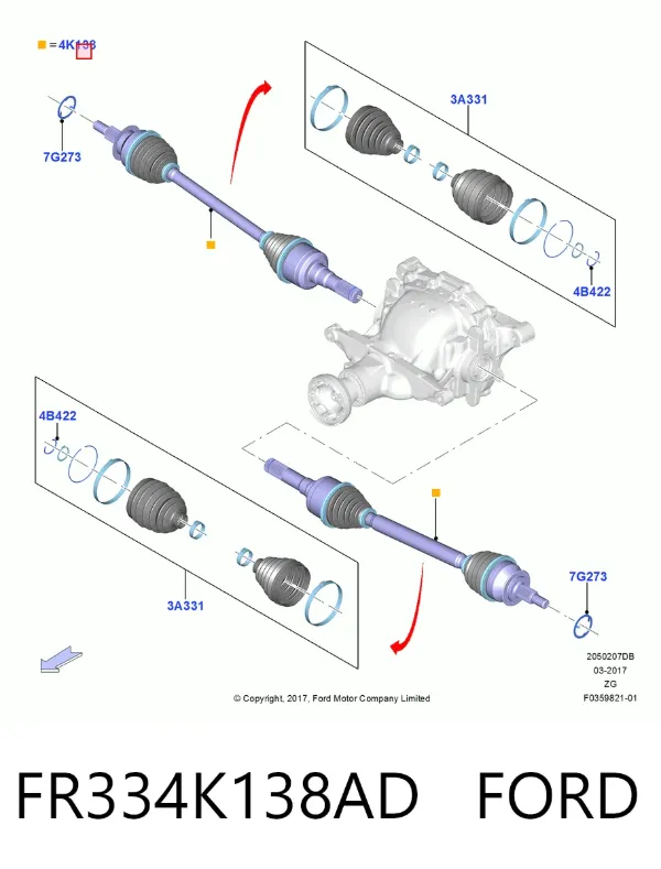 Піввісь задня, права FR334K138AD Ford
