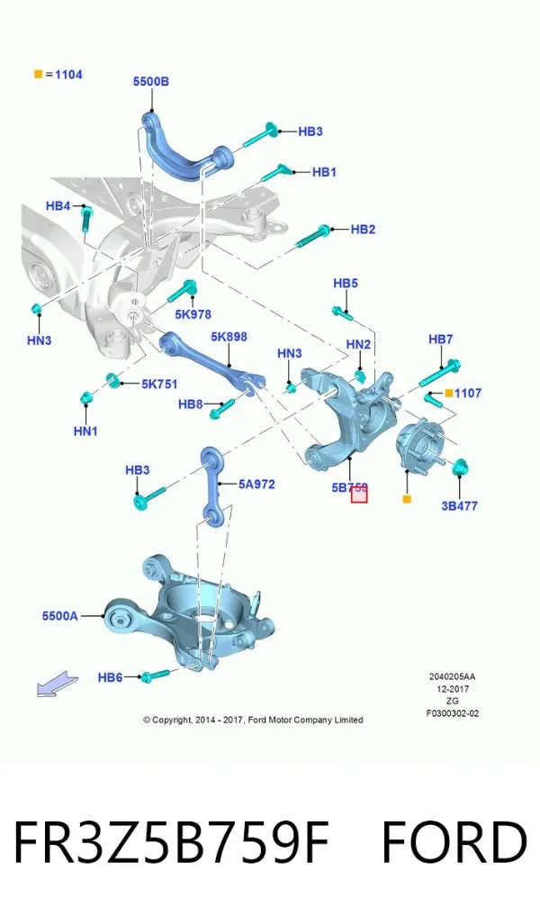 Цапфа - поворотний кулак задній, лівий FR3Z5B759F Ford