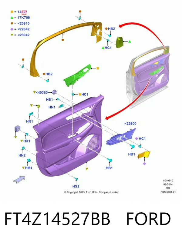 Панель-накладка блока керування склопідйомника, передня права FT4Z14527BB Ford