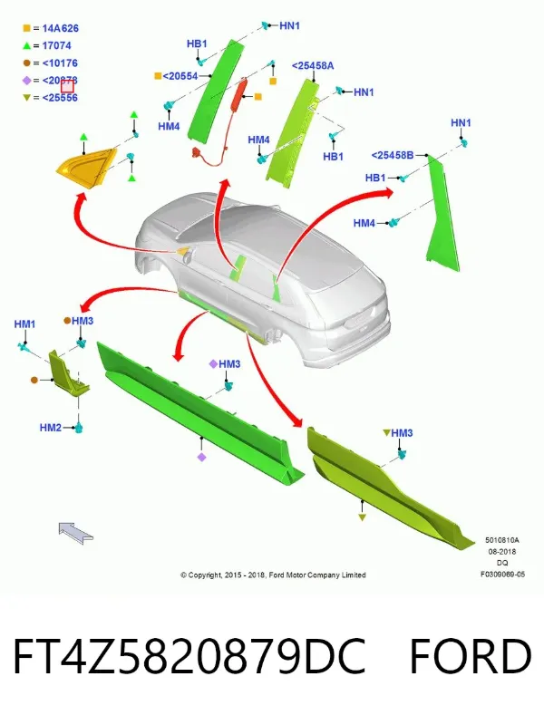 Накладка передньої лівої двері FT4Z5820879DC Ford