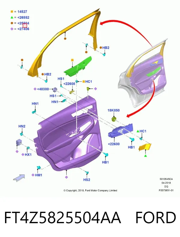 Рама скла передніх дверей лівих FT4Z5825504AA Ford