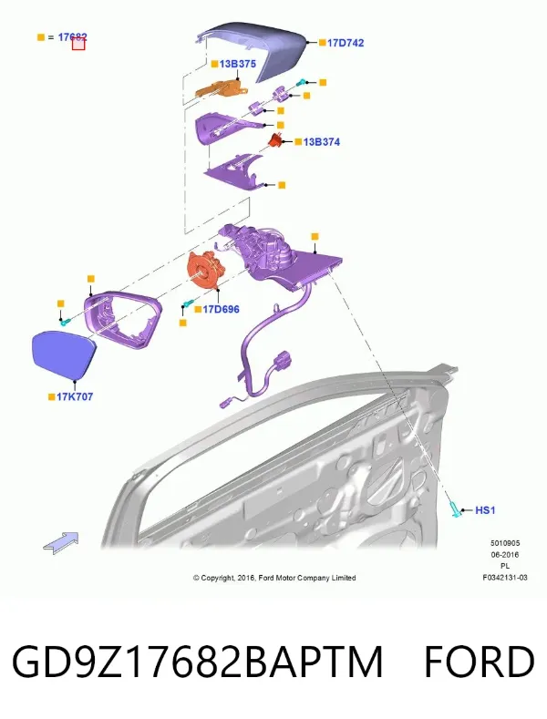 Дзеркало праве GD9Z17682BAPTM Ford