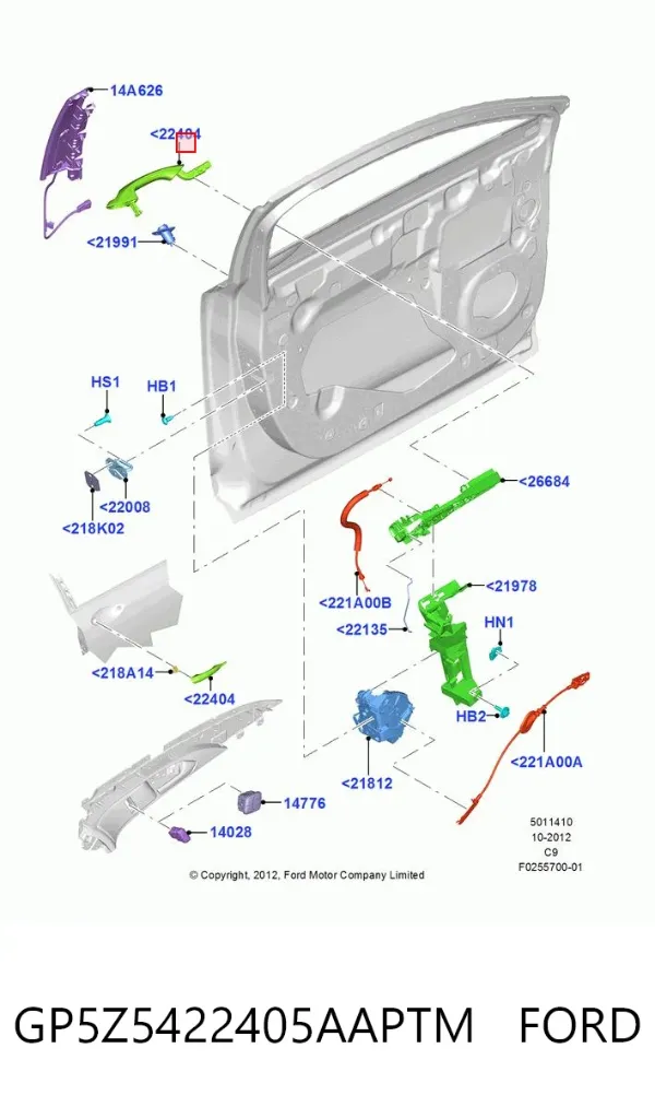 Тримач зовнішньої ручки дверей, передньої лівої GP5Z5422405AAPTM Ford