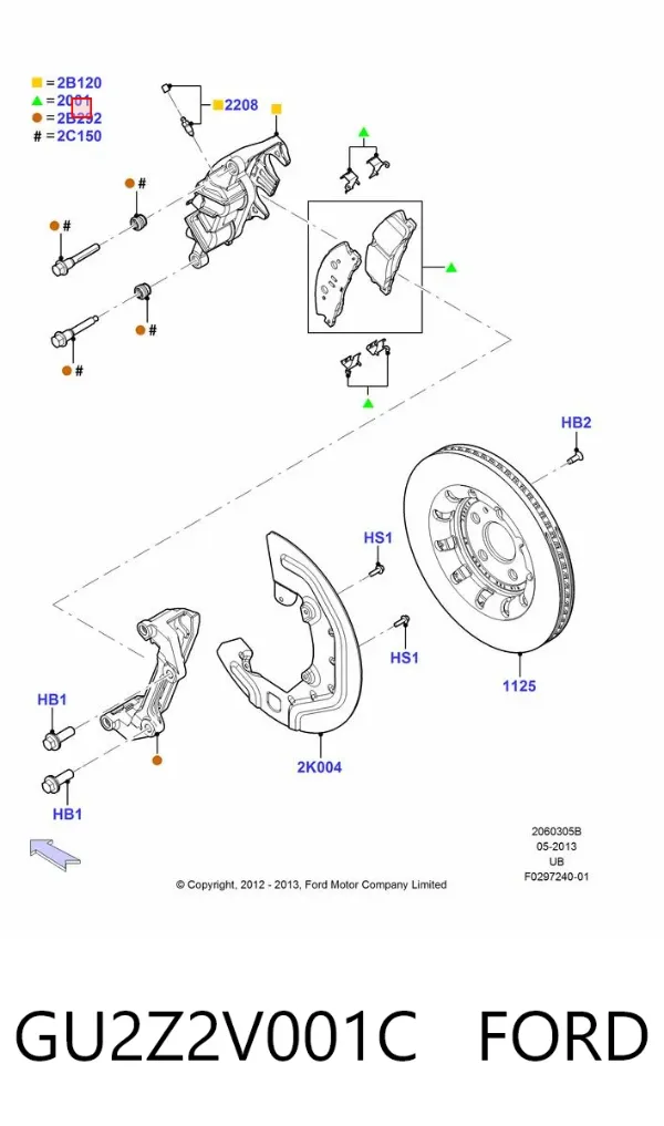 Передні тормозні колодки GU2Z2V001C Ford