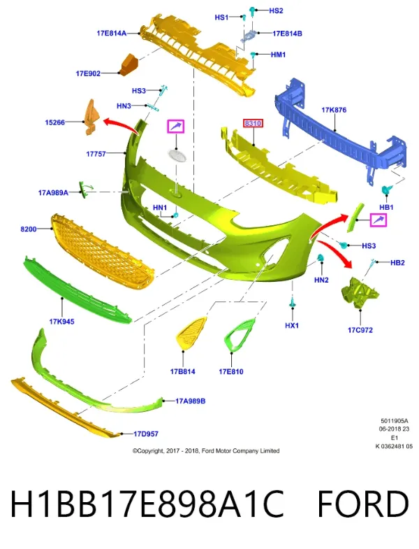 Кронштейн бампера переднього, центральний H1BB17E898A1C Ford