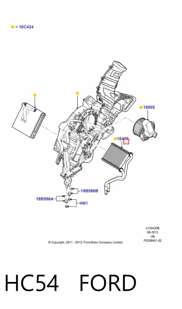 Радіатор пічки (обігрівача), задній HC54 Ford