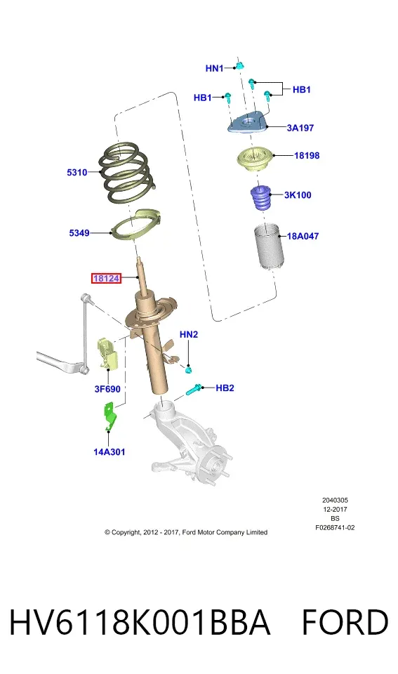 Амортизатора передній лівий HV6118K001BBA Ford