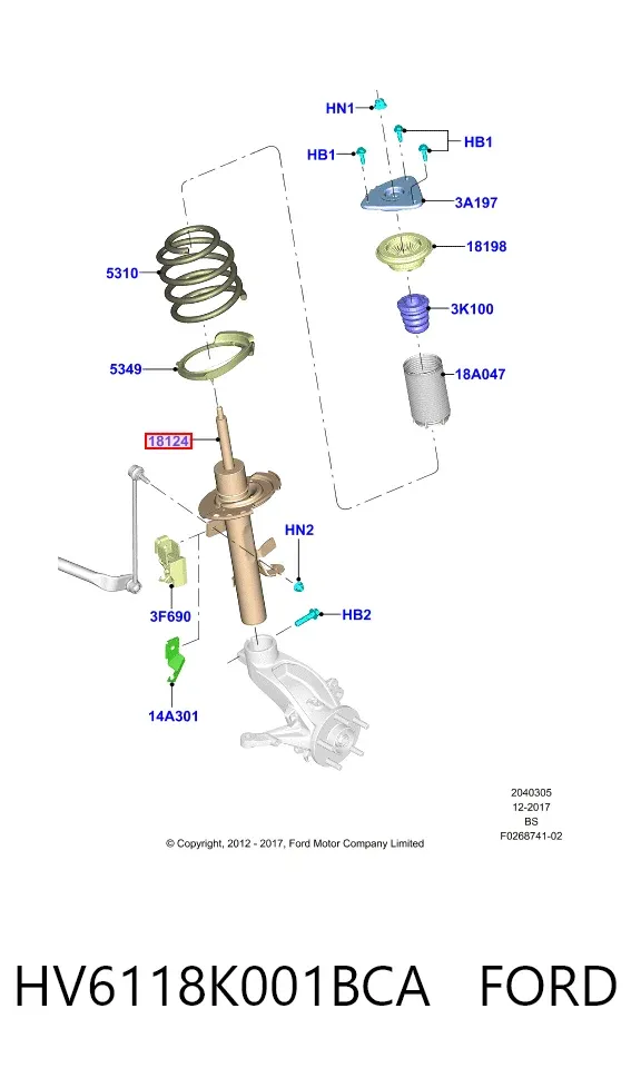 Амортизатора передній лівий HV6118K001BCA Ford