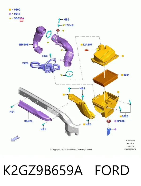 Патрубок повітряний, вихід повітряного фільтра K2GZ9B659A Ford