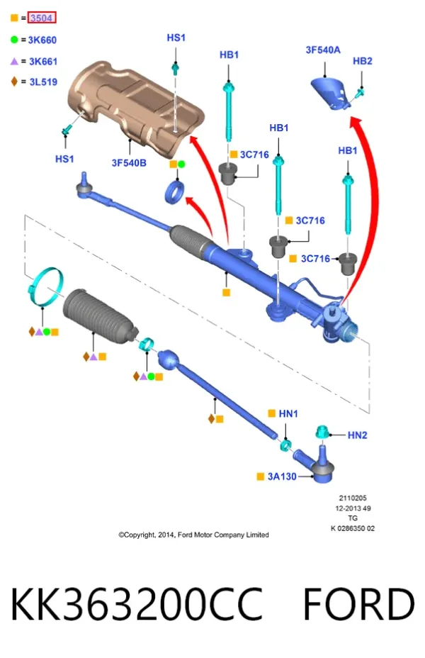Рульова рейка KK363200CC Ford