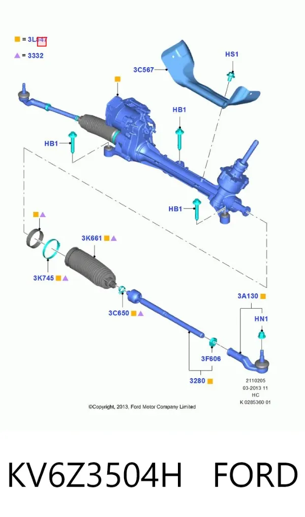 Рульова рейка KV6Z3504H Ford