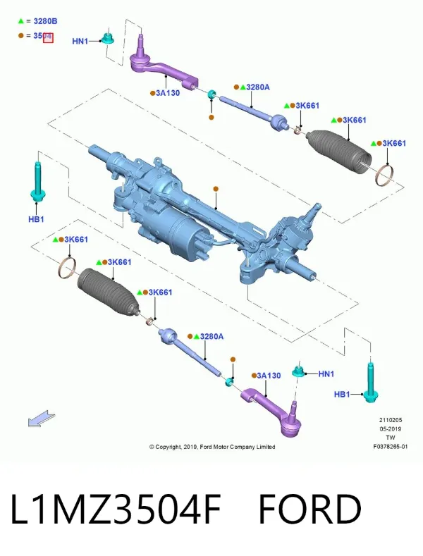 Рульова рейка L1MZ3504F Ford