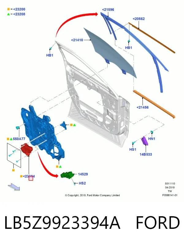 Механізм склопідіймача двері передньої, правої LB5Z9923394A Ford