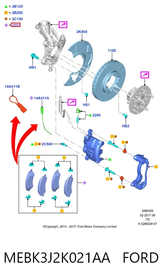 Передні тормозні колодки MEBK3J2K021AA Ford