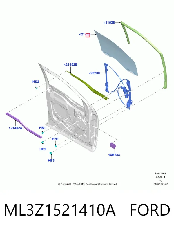 Скло передніх дверей, правою ML3Z1521410A Ford