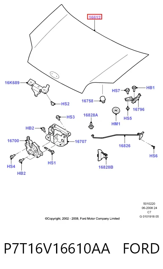 Капот P7T16V16610AA Ford
