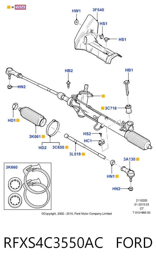 Рульова рейка RFXS4C3550AC Ford