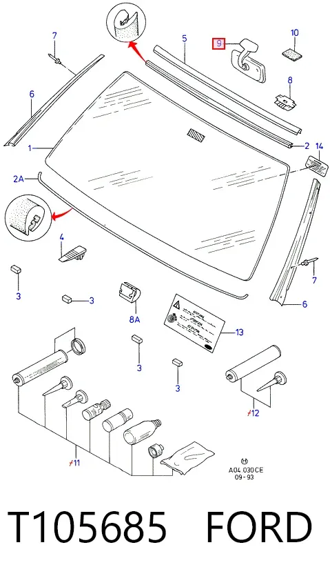 Дзеркало салону T105685 Ford