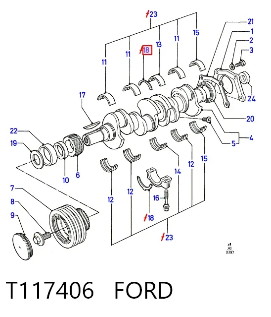 Півкільце підпірне (розбігу) колінвала, STD, комплект T117406 Ford