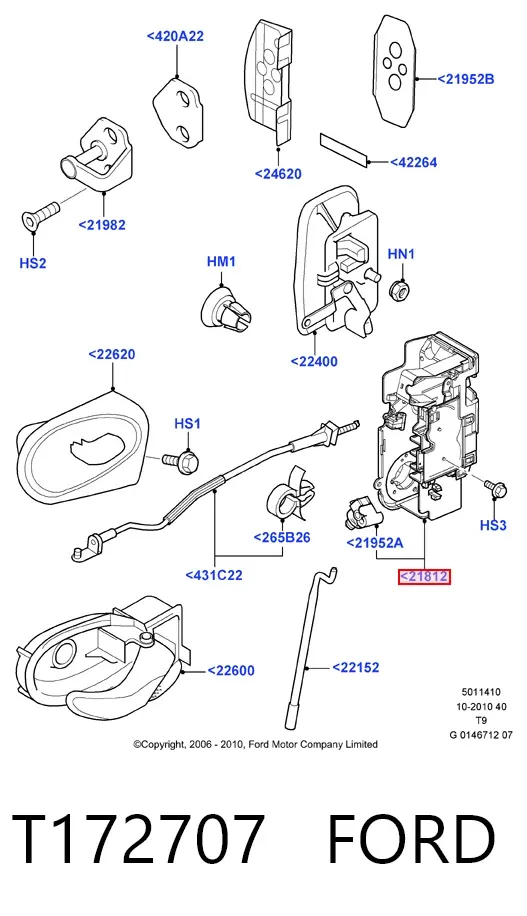 Замок передньої лівої двері T172707 Ford