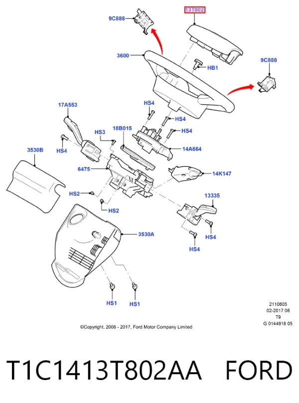 Подушка безпеки, водійська, AIRBAG T1C1413T802AA Ford