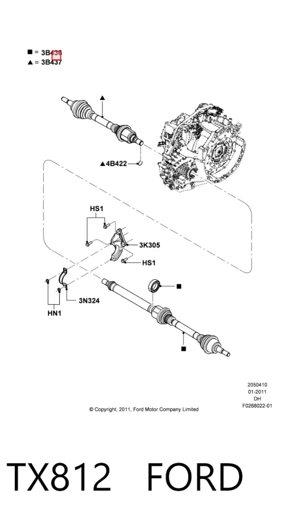 Піввісь (привід) передня TX812 Ford