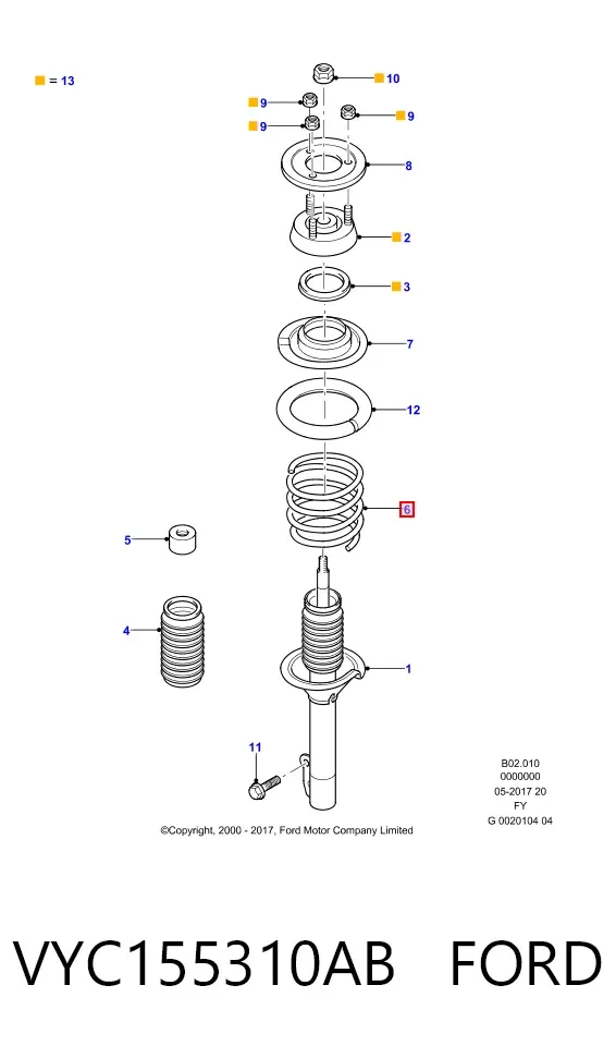 Пружина передня VYC155310AB Ford