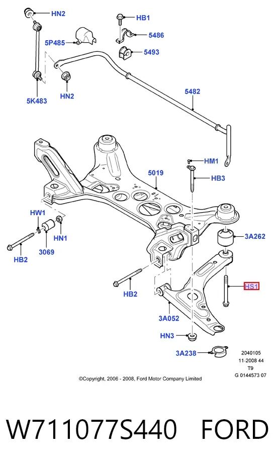 Болт переднього важеля, нижнього W711077S440 Ford